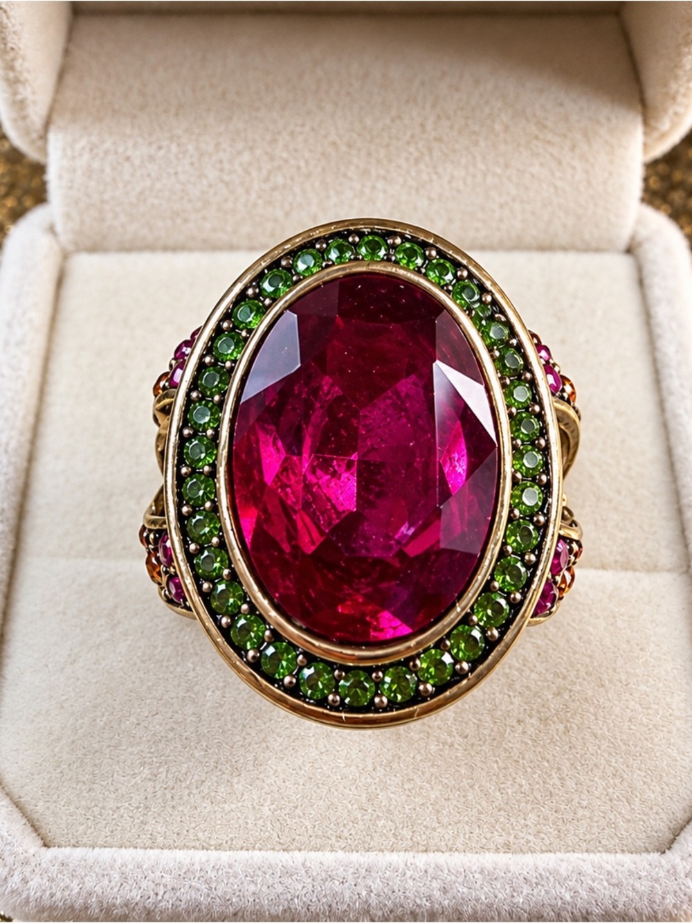 Heidi Daus “Raspberry Royale” Crystal Statement Cocktail Ring *Size 6